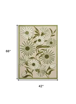 4' X 6' Ivory And Green Floral Indoor Outdoor Area Rug