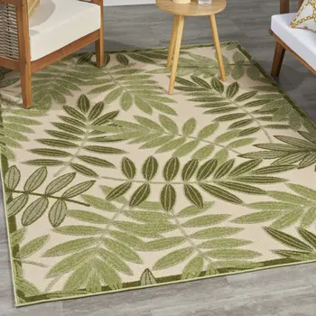 4' X 6' Ivory And Green Palm Leaf Indoor Outdoor Area Rug