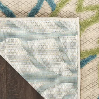 4' X 6' Ivory Green Blue And Yellow Floral Indoor Outdoor Area Rug