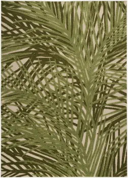 4' X 6' Ivory And Green Palm Leaf Indoor Outdoor Area Rug