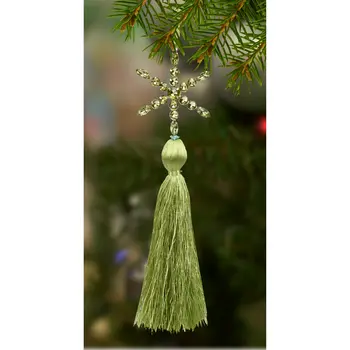 Set of Four Gold Green Red And White Handmade Snowflake With Tassel Ornaments