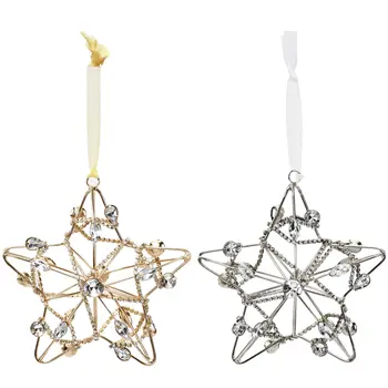 Set of Four Gold And Silver Handmade Faux Crystal And Metal Hanging Star Ornaments