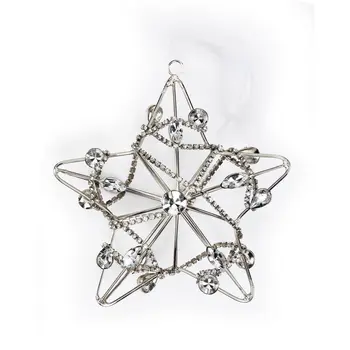 Set of Four Gold And Silver Handmade Faux Crystal And Metal Hanging Star Ornaments