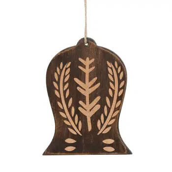 Set of Four Brown Handmade Wood Bell Shaped Ornaments