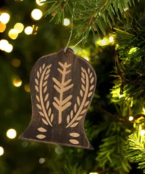 Set of Four Brown Handmade Wood Bell Shaped Ornaments