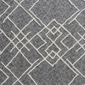 Charcoal and Off White Geometric Queen Cotton Coverlet With Fringe