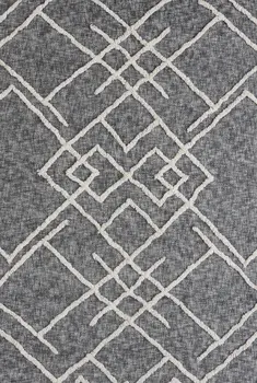 Charcoal and Off White Geometric Queen Cotton Coverlet With Fringe