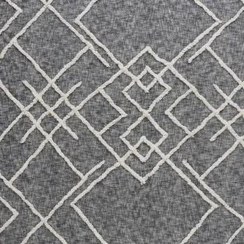 Charcoal and Off White Geometric King Cotton Coverlet With Fringe