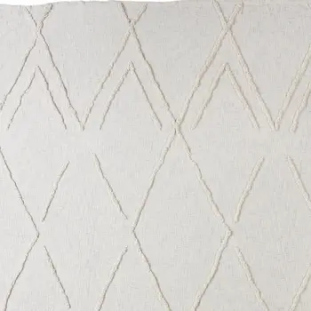 Ivory Geometric Twin Cotton Coverlet With Fringe