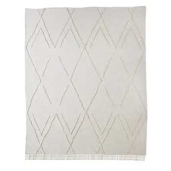 Ivory Geometric King Cotton Coverlet With Fringe