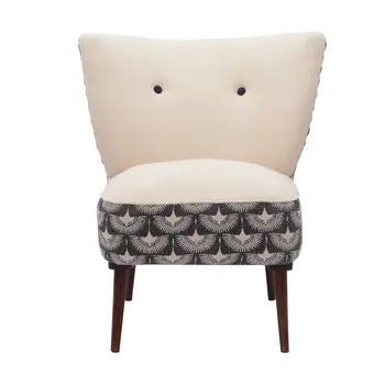 30" Cream Charcoal and Brown Geometric Tufted Wingback Chair
