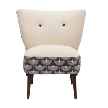 30" Cream Charcoal and Brown Geometric Tufted Wingback Chair