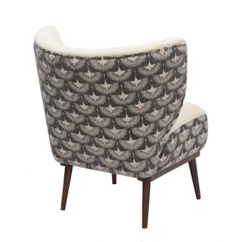 30" Cream Charcoal and Brown Geometric Tufted Wingback Chair
