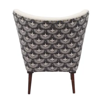 30" Cream Charcoal and Brown Geometric Tufted Wingback Chair