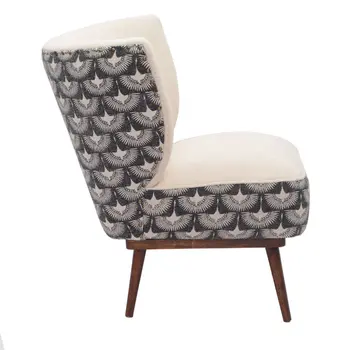 30" Cream Charcoal and Brown Geometric Tufted Wingback Chair