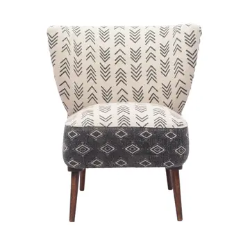 30" Charcoal Cream and Brown Geometric Wingback Chair