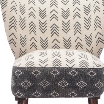 30" Charcoal Cream and Brown Geometric Wingback Chair