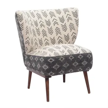 30" Charcoal Cream and Brown Geometric Wingback Chair