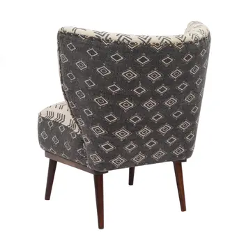 30" Charcoal Cream and Brown Geometric Wingback Chair