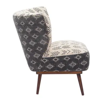 30" Charcoal Cream and Brown Geometric Wingback Chair