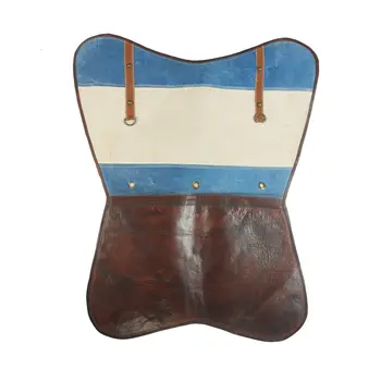 30" Blue and Brown Canvas And Genuine Leather Striped Butterfly Chair