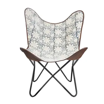 30" Blue And Cream Canvas Floral Butterfly Chair