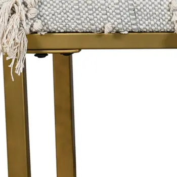 47" Gray Ivory and Gold Geometric Cotton Upholstered Bench