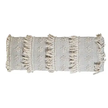 47" Gray Ivory and Gold Geometric Cotton Upholstered Bench