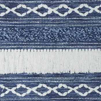 26" X 51" Denim Blue And White Geometric Cotton Macrame Hanging Tapestry