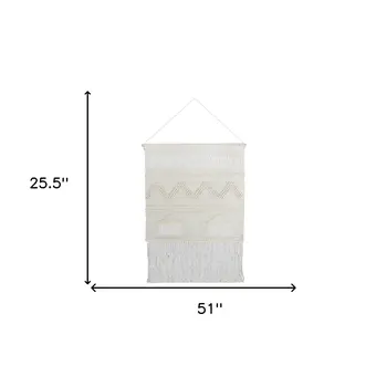 26" X 51" Cream Geometric Cotton Macrame Hanging Tapestry