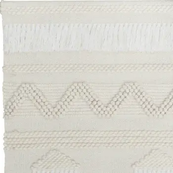 26" X 51" Cream Geometric Cotton Macrame Hanging Tapestry