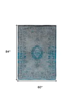 6' X 8' Gray and Green Medallion Non Skid Area Rug