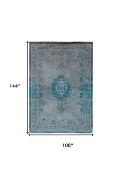 9' X 13' Gray and Green Medallion Non Skid Area Rug