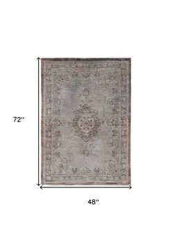 5' X 7' Gray and Beige Medallion Non Skid Area Rug