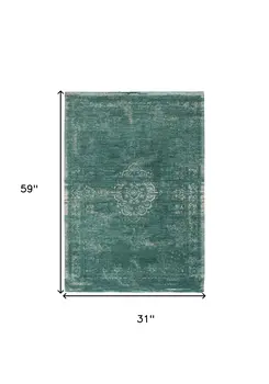3' X 5' Gray and Green Medallion Non Skid Area Rug