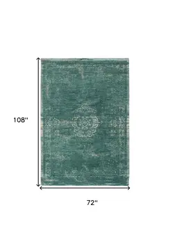 7' X 9' Gray and Green Medallion Non Skid Area Rug