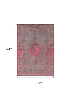 9' X 13' Gray and Pink Medallion Non Skid Area Rug