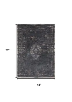 5' X 7' Gray and Black Medallion Non Skid Area Rug