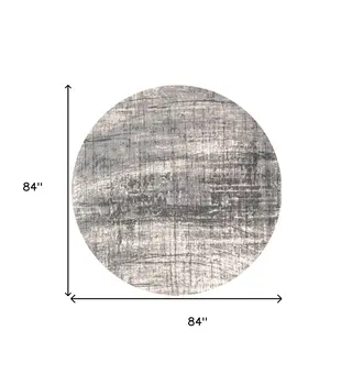8' Gray and White Round Abstract Non Skid Area Rug