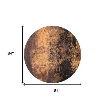 8' Yellow and Brown Round Abstract Non Skid Area Rug