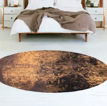 8' Yellow and Brown Round Abstract Non Skid Area Rug