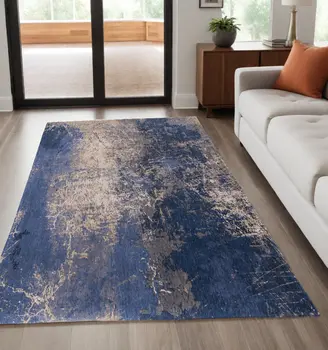 5' X 7' Blue and Gray Abstract Non Skid Area Rug