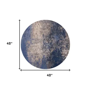 5' Blue and Gray Round Abstract Non Skid Area Rug
