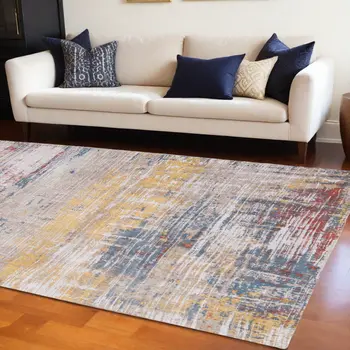 9' X 13' White Abstract Non Skid Area Rug
