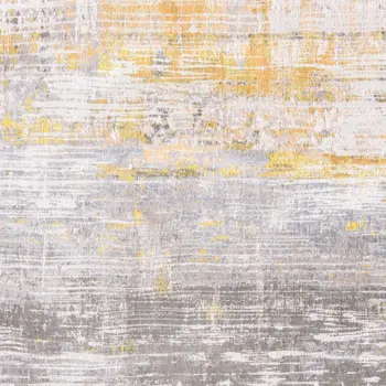 5' Gray and Yellow Round Abstract Non Skid Area Rug