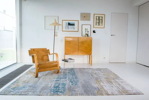 3' X 5' Blue and Yellow Abstract Non Skid Area Rug