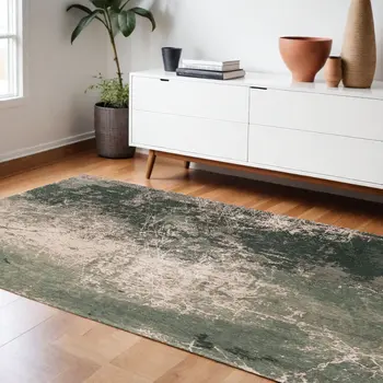 8' X 11' Beige and Green Abstract Non Skid Area Rug