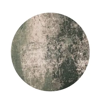 5' Beige and Green Round Abstract Non Skid Area Rug