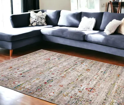 6' X 8' Gray and Brown Oriental Non Skid Area Rug
