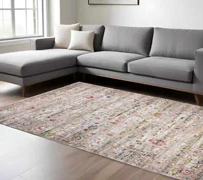 8' X 11' Gray and Brown Oriental Non Skid Area Rug